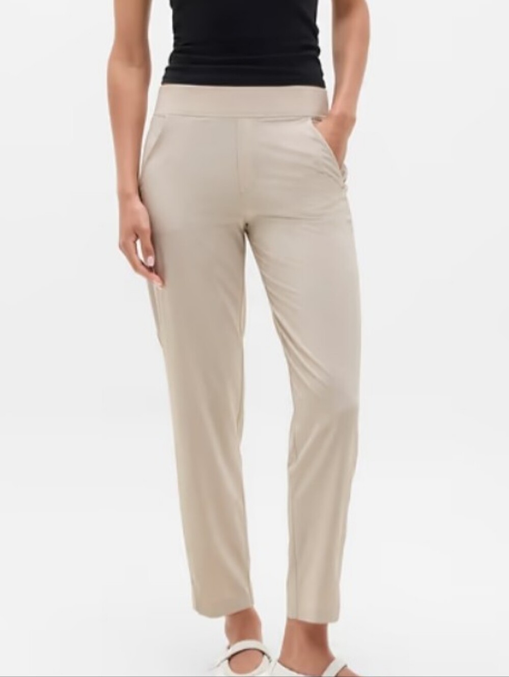 Athleta Womens Tailored Fit Stretch Ankle Pull-on Pants Size 14 Tall In Cream
